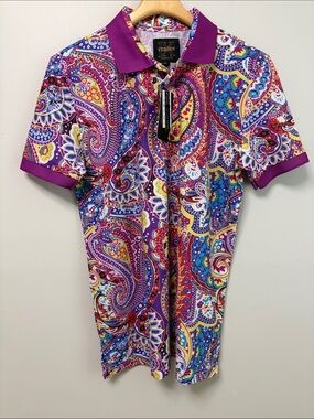 NWT Verse 9 Men's Paisley Polo Shirt - Size Large Multi-Color